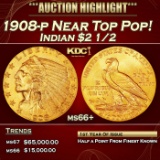 1908-p Gold Indian Quarter Eagle Near Top Pop! $2 1/2 ms66+ USCG