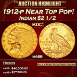1912-p Gold Indian Quarter Eagle Near Top Pop! $2 1/2 ms66 USCG
