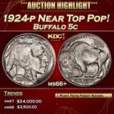 1924-p Buffalo Nickel Near Top Pop! 5c ms66+ SEGS