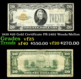 1928 $20 Gold Certificate FR-2402 Woods/Mellon Grades vf+