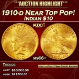 1910-d Gold Indian Eagle Near Top Pop! $10 ms66+ SEGS