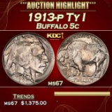 1913-p Ty I Buffalo Nickel 5c ms67 SEGS