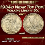 1934-d Walking Liberty Half Dollar Near Top Pop! 50c ms67 SEGS