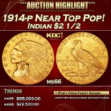 1914-p Gold Indian Quarter Eagle Near Top Pop! $2 1/2 ms66 USCG