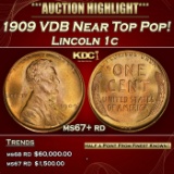 1909 VDB Lincoln Cent Near Top Pop! 1c ms67+ rd SEGS