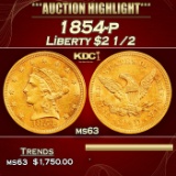1854-p Gold Liberty Quarter Eagle $2 1/2 ms63 USCG