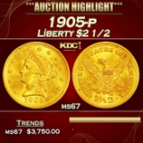 1905-p Gold Liberty Quarter Eagle $2 1/2 ms67 SEGS