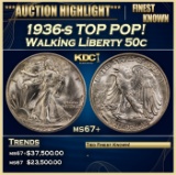 1936-s Walking Liberty Half Dollar TOP POP! 50c ms67+ SEGS