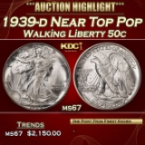 1939-d Walking Liberty Half Dollar Near Top Pop 50c ms67 SEGS