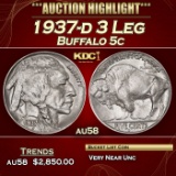 1937-d 3 Leg Buffalo Nickel 5c au58 SEGS