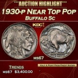 1930-p Buffalo Nickel Near Top Pop 5c ms67 SEGS