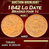 1842 Lg Date Braided Hair Large Cent 1c ms63 USCG