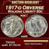 1917-d Obverse Walking Liberty Half Dollar 50c ms65 SEGS