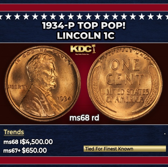 1934-p Lincoln Cent TOP POP! 1c ms68 rd SEGS