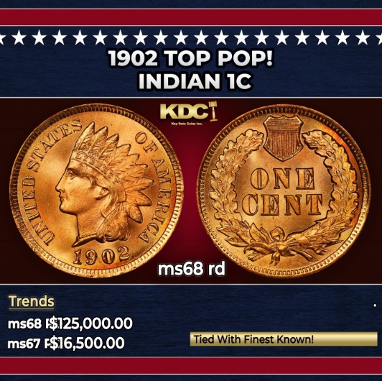 1902 Indian Cent TOP POP! 1c ms68 rd SEGS