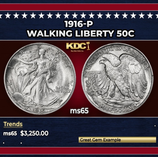 1916-p Walking Liberty Half Dollar 50c ms65 SEGS