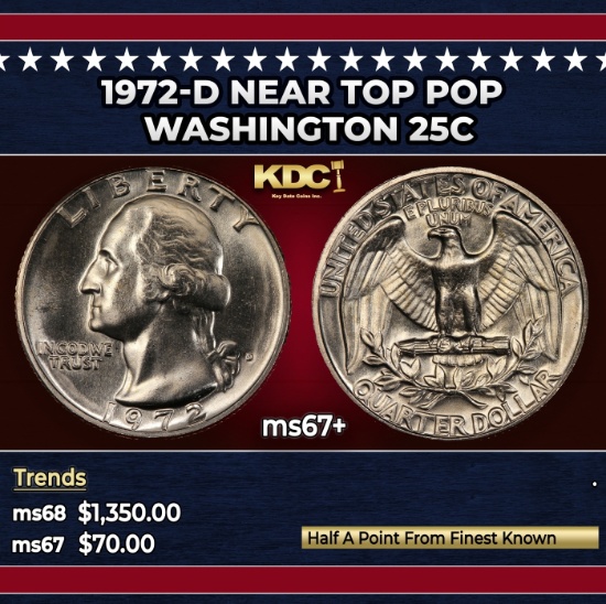 1972-d Washington Quarter Near Top Pop 25c ms67+ SEGS