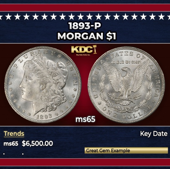 1893-p Morgan Dollar $1 ms65 SEGS