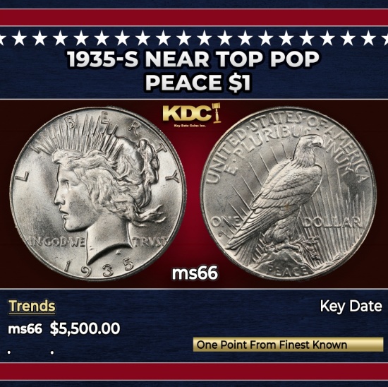 1935-s Peace Dollar Near Top Pop $1 ms66 SEGS