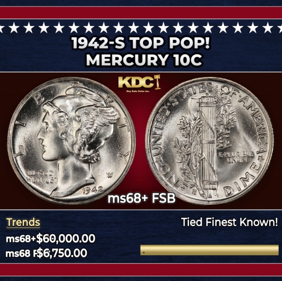 1942-s Mercury Dime TOP POP! 10c ms68+ FSB SEGS