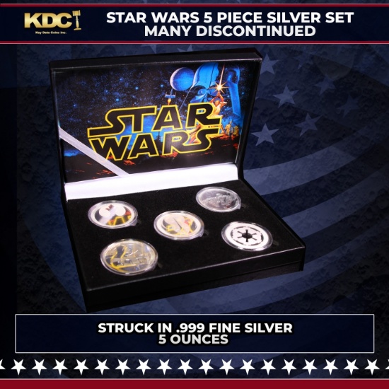 5x 1oz Silver Round Star Wars Set, Darth Vader, rebel alliance, Empire, Jedi Crest, Millennium Falco
