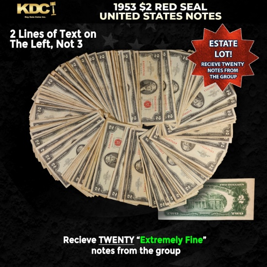 20x 1953 $2 Red Seal United States Note Grades XF