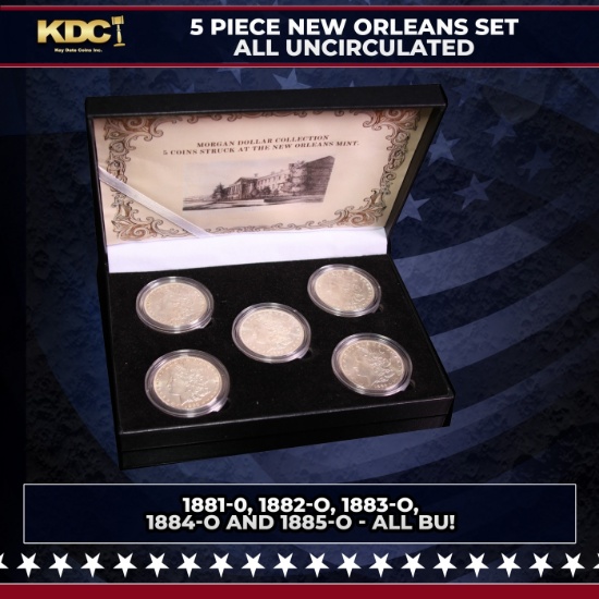 5x Coin New Orleans MORGAN Set 1881-o Through 1885-o ALL UNC, 5 Morgan Dollars