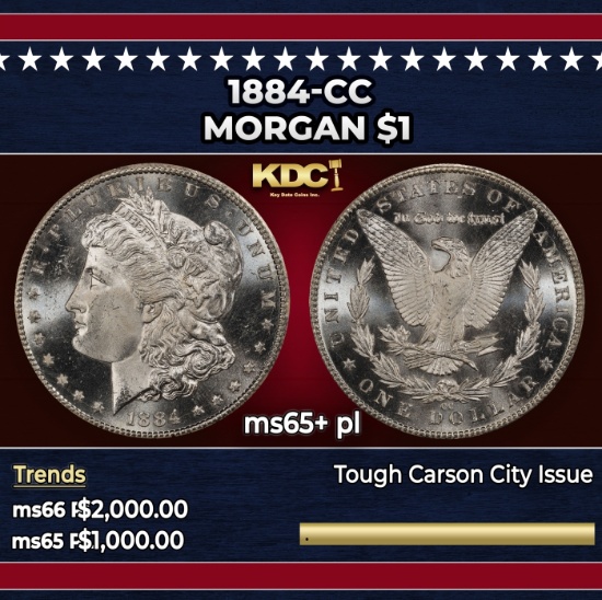 1884-cc Morgan Dollar $1 ms65+ pl SEGS