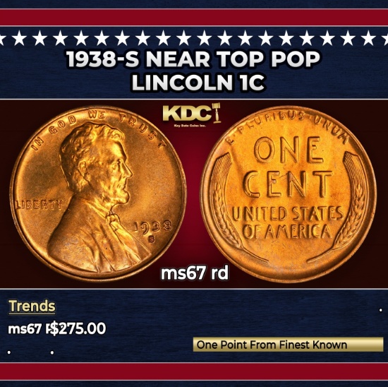 1938-s Lincoln Cent Near Top Pop 1c ms67 rd SEGS