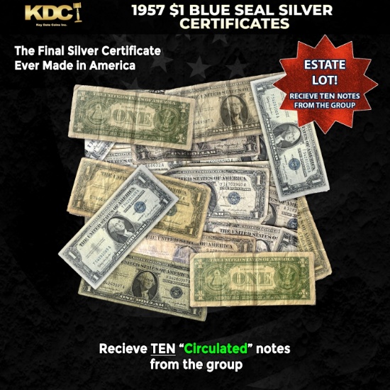 10x 1957 $1 Blue Seal Silver Certificates Circulated
