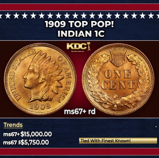 1909 Indian Cent TOP POP! 1c ms67+ rd SEGS
