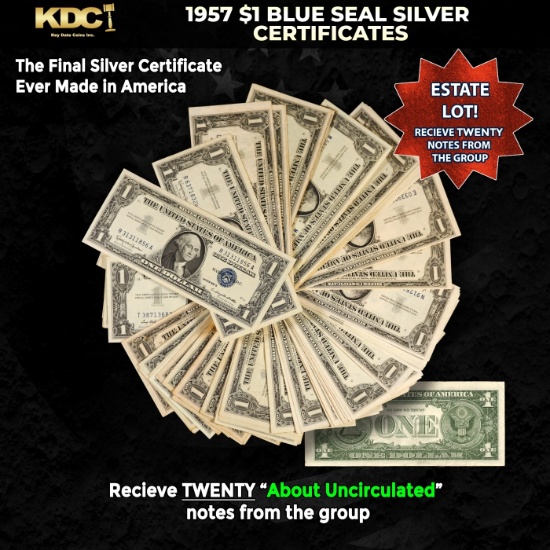 20x 1957 $1 Blue Seal Silver Certificates Grades AU