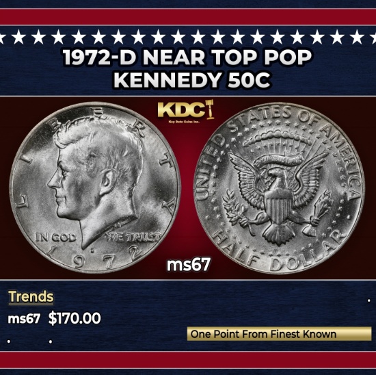 1972-d Kennedy Half Dollar Near Top Pop 50c ms67 SEGS