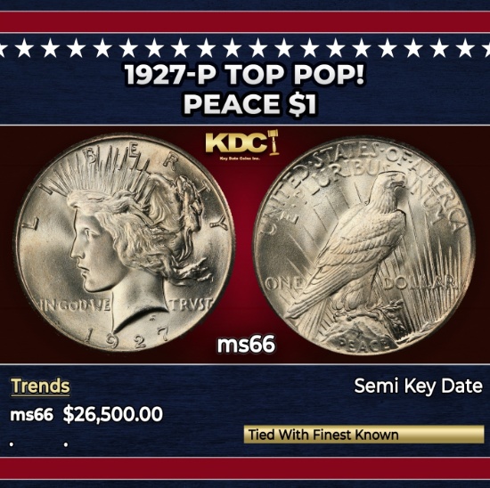 1927-p Peace Dollar TOP POP! $1 ms66 SEGS