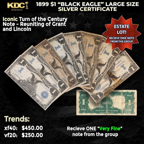 1x 1899 $1 'Black Eagle' Large Size Silver Certificate Grades VF