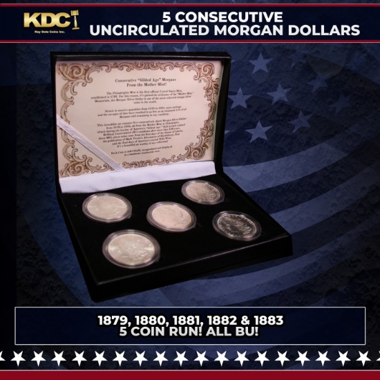 5x Coin Consecutive MORGAN Set 1879-1883-p ALL UNC, 5 Morgan Dollars From Philly