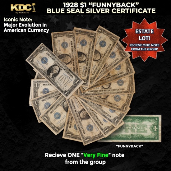 1x 1928 $1 Funnyback Blue Seal Silver Certificate Grades VF