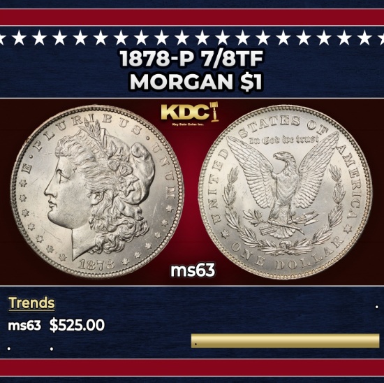 1878-p 7/8tf Morgan Dollar $1 Grades ms63