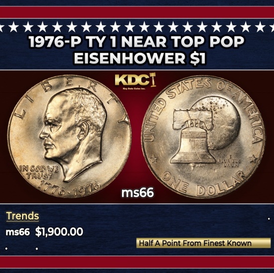 1976-p Ty 1 Eisenhower Dollar Near Top Pop $1 ms66 SEGS