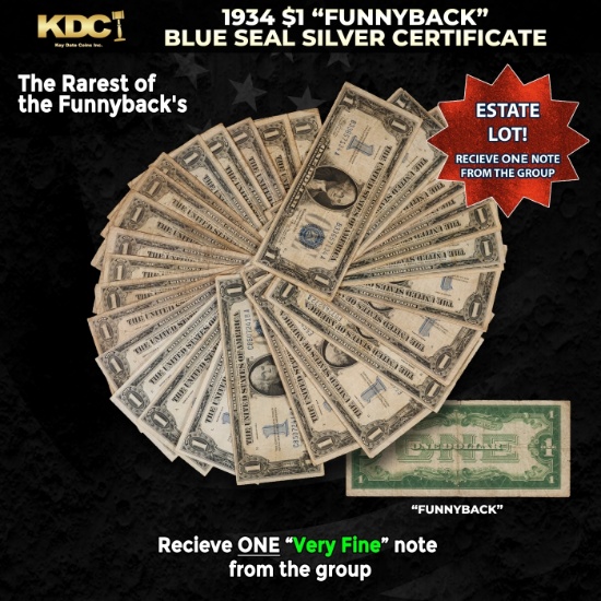 1x 1934 $1 Funnyback Blue Seal Silver Certificate Grades VF