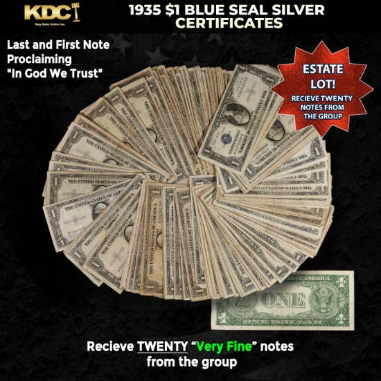 20x 1935 $1 Blue Seal Silver Certificates Grades VF