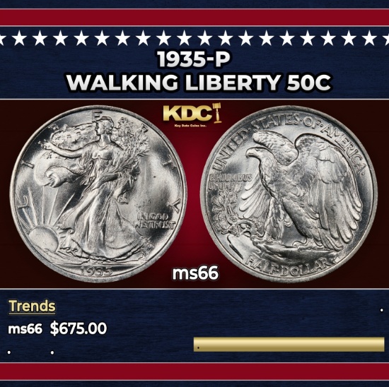 1935-p Walking Liberty Half Dollar 50c Grades ms66
