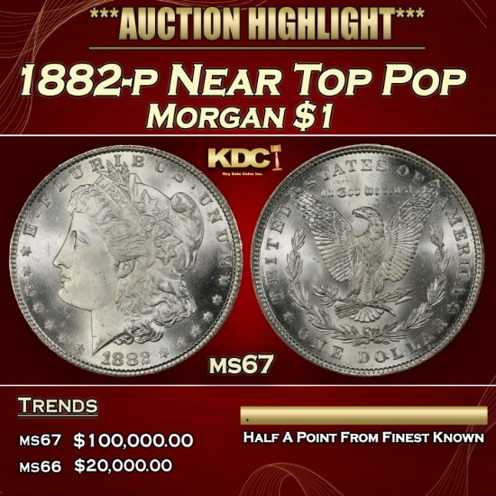 1882-p Morgan Dollar Near Top Pop $1 ms67 SEGS