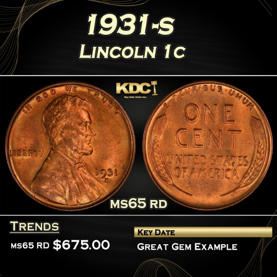 1931-s Lincoln Cent 1c Grades ms65 rd