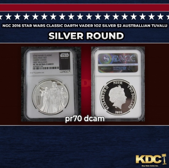NGC NGC 2016 Star Wars Classic Darth Vader 1oz Silver $2 Australlian Tuvalu Proof pr70 dcam NGC
