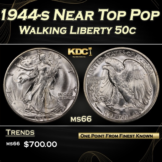 1944-s Walking Liberty Half Dollar Near Top Pop 50c Grades ms66