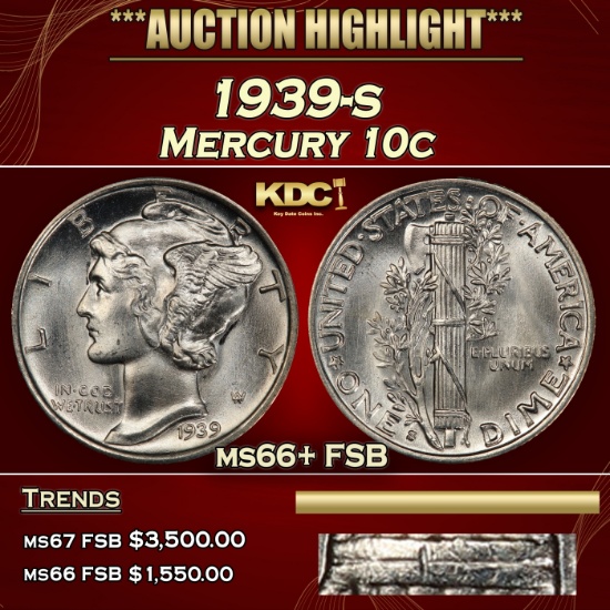 1939-s Mercury Dime 10c ms66+ FSB SEGS