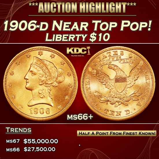 1906-d Gold Liberty Eagle Near Top Pop! $10 ms66+ SEGS