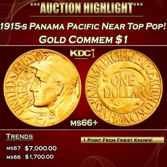 1915-s Panama Pacific Gold Commem Dollar Near Top Pop! 1 ms66+ SEGS