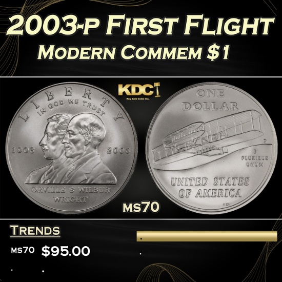 2003-p First Flight Modern Commem Dollar $1 ms70 SEGS
